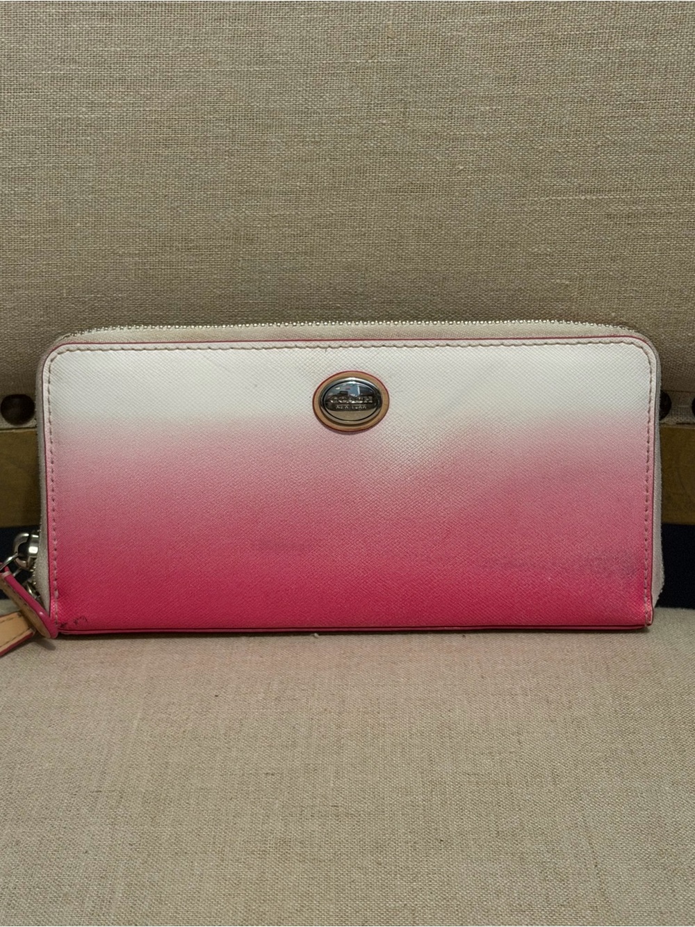 Coach “Peyton” Pink and White Ombre Zip-Around Wallet